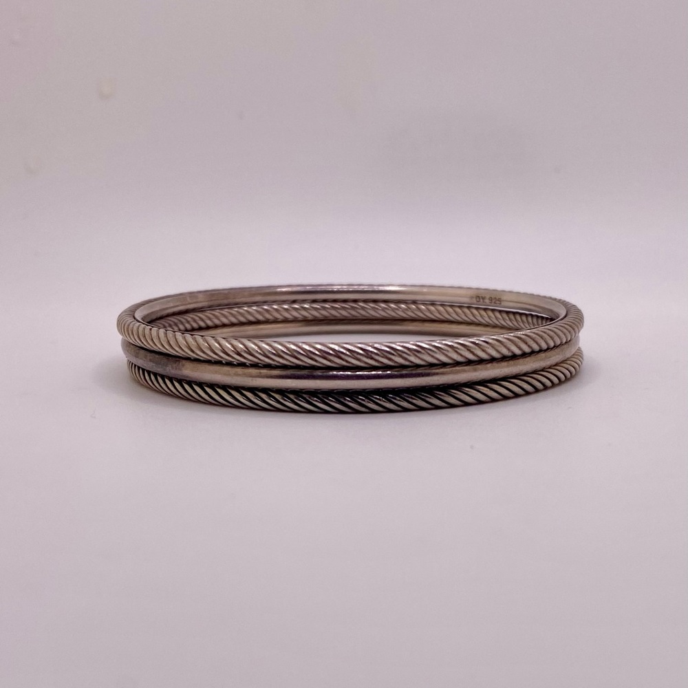 David Yurman silver bangle cable bracelet set
